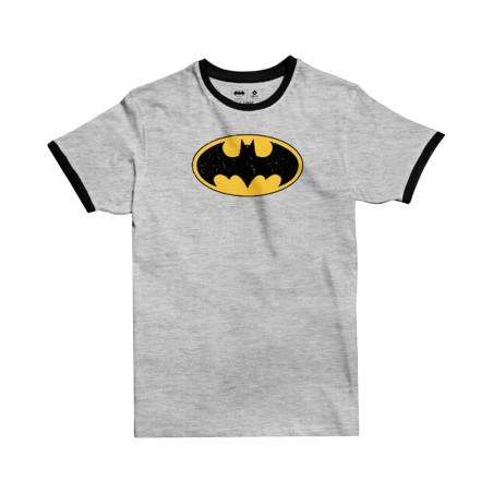 New Design Jobedu Batman Logo Ringer T-shirt - Grey Mélange & Black - تي-شيرت