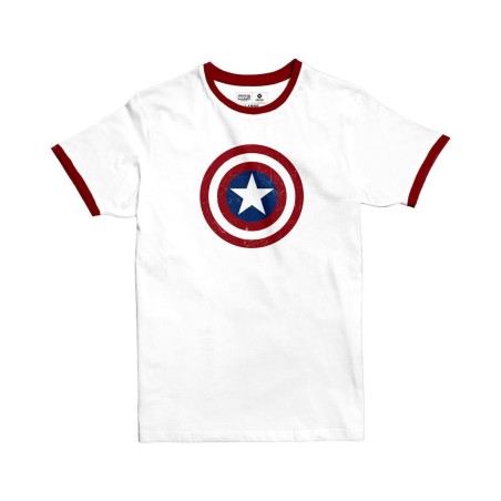 New Design Jobedu Captain America Sheild Ringer T-shirt - M - White/Red - تي-شيرت