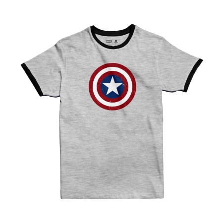 New Design Jobedu Captain America Shield Ringer T-shirt - M - Light Grey Melange & Black - تي-شيرت