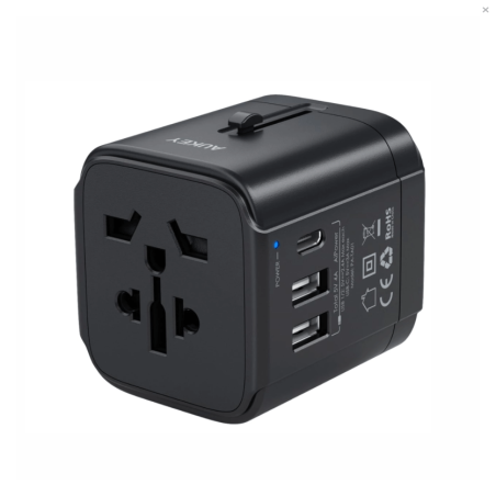 New Design AUKEY TA01B Universal Travel Adapter with One USB-C and Two USB-A port - محول