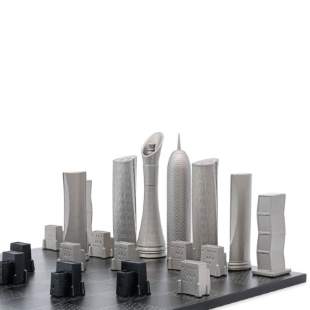 New Design Skyline Chess Stainless Steel Chess Board - Doha Edition - رقعة الشطرنج