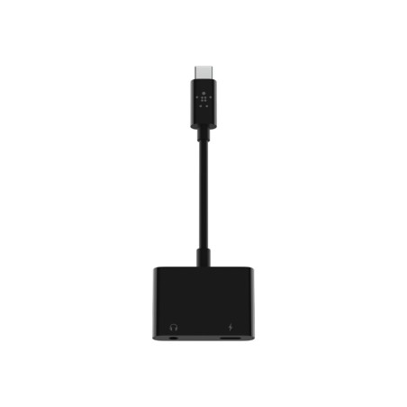 New Design Belkin RockStar 3.5mm Audio + USB-C Charge Adapter - Black - كابل